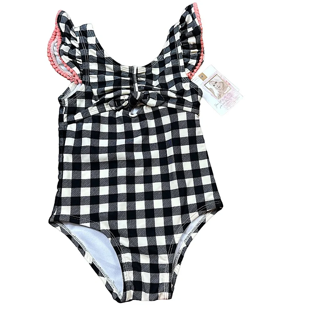 JESSICA SIMPSON: NWT Black & White Gingham One-Piece Toddler Swimsuit -Size 2T